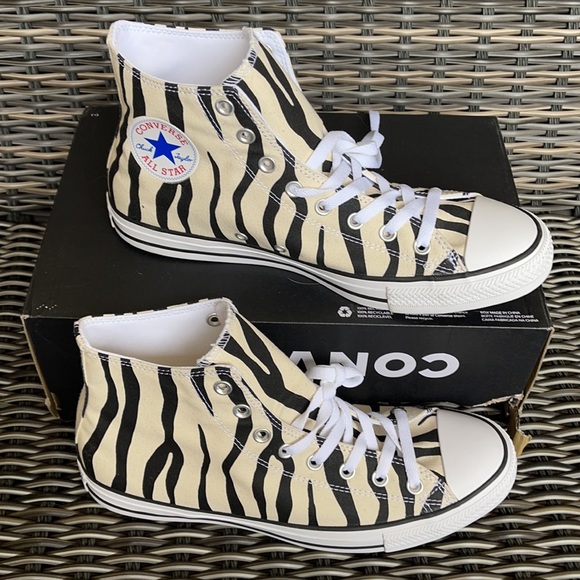 Converse Ctas Hi Black/Greige/White MEN`S Zebra Stripes - Picture 2 of 16